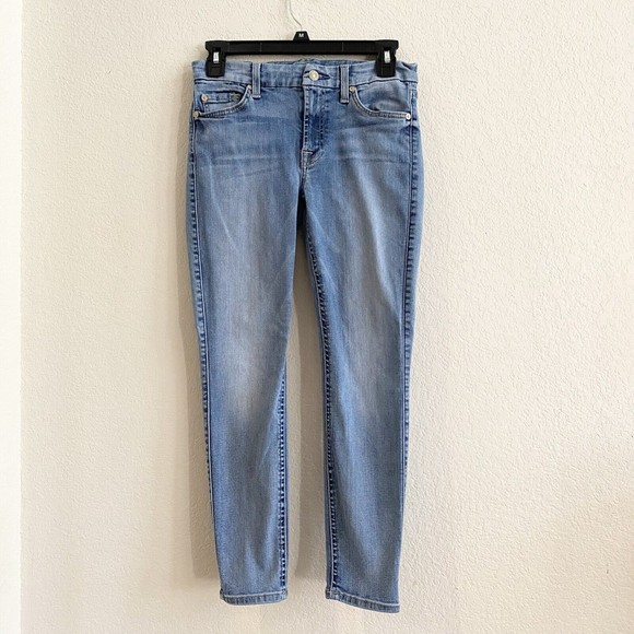 7 For‎ All Mankind Womens Jeans 27 Skinny Blue Mid Rise Medium Wash Stretch - Picture 1 of 10